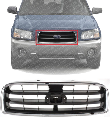 Front Grille Assembly Chrome Shell with Painted Dark Gray Insert Plastic Direct Replacement Compatible With 2003-2005 Subaru Forester SU1200127 91121SA050