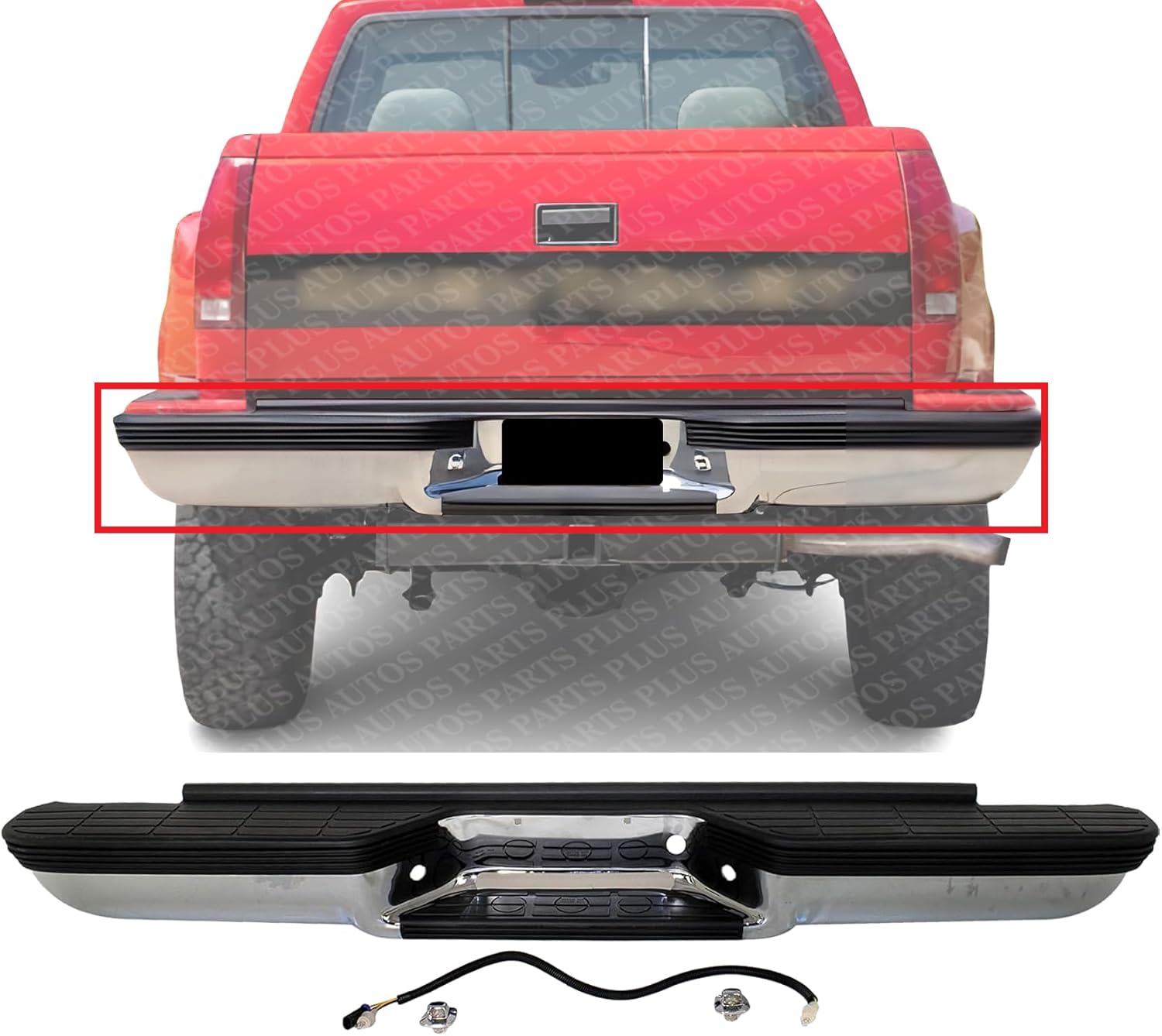Step Bumper Assembly Chrome Steel With Impact Face Strip Direct Replacement Compatible With 1988-1992 Chevrolet C/K/Pickup GM1101111