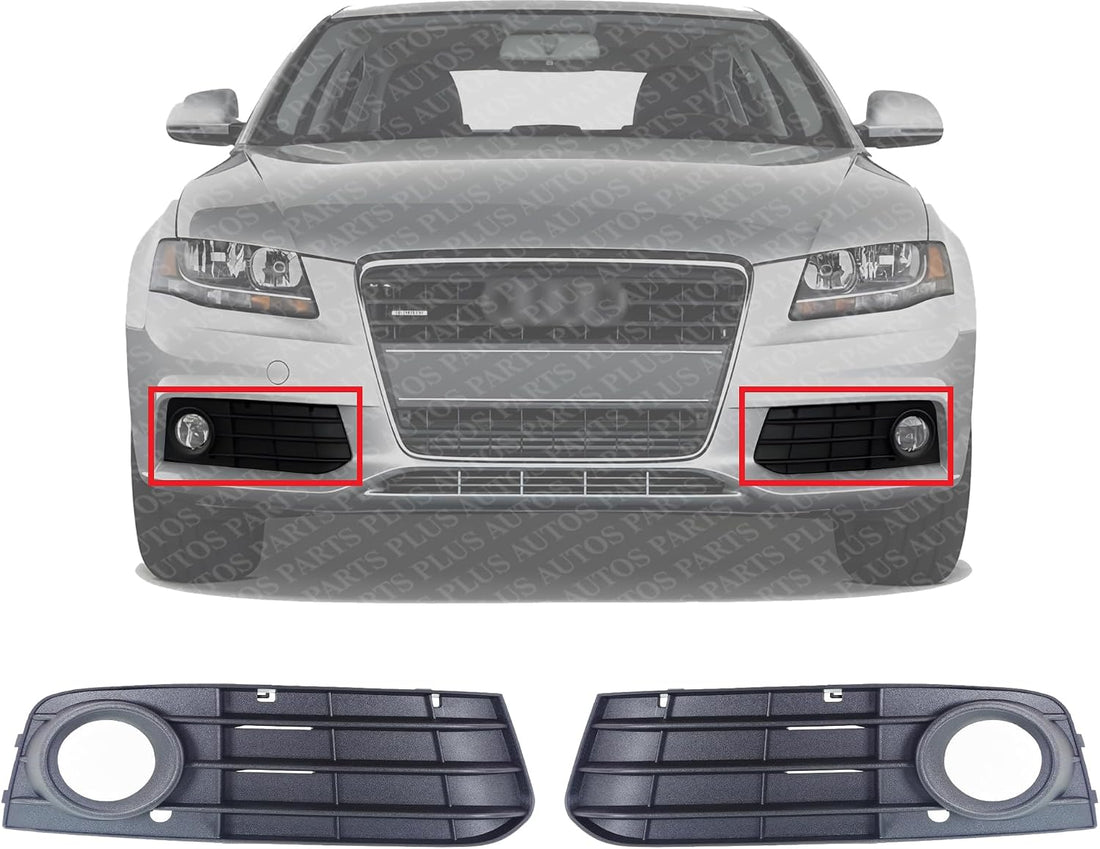 Set Of 2 Front Fog Light Molding Primed Plastic Left Driver & Right Passenger Side Direct Replacement Compatible With 2009-2012 Audi A4 AU1038119 AU1039119 8K0807682A01C 8K0807681A01C