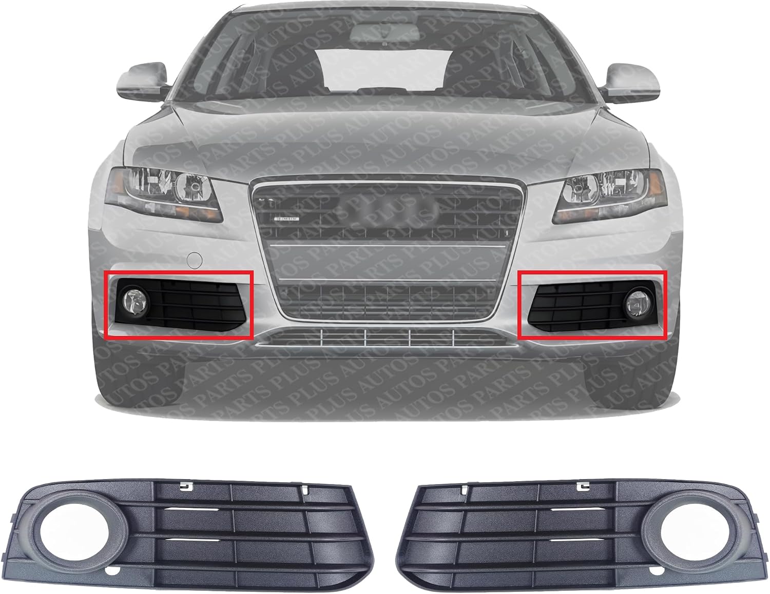 Set Of 2 Front Fog Light Molding Primed Plastic Left Driver & Right Passenger Side Direct Replacement Compatible With 2009-2012 Audi A4 AU1038119 AU1039119 8K0807682A01C 8K0807681A01C