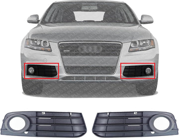 Set Of 2 Front Fog Light Molding Primed Plastic Left Driver & Right Passenger Side Direct Replacement Compatible With 2009-2012 Audi A4 AU1038119 AU1039119 8K0807682A01C 8K0807681A01C