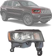 Front Head Light Assembly Halogen With Black Trim Right Passenger Side Direct Replacement Compatible With 2017-2021 Jeep Grand Cherokee CH2503309 68266646AF