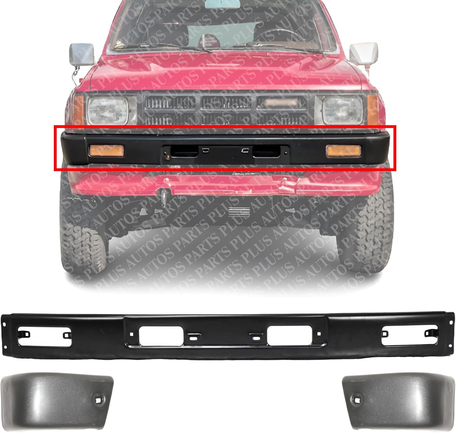 Front Bumper + End Caps Primed Right & Left Side Direct Replacement Compatible With 1984-1987 Toyota 4Runner / Pickup TO1004157 TO1005116 TO1002117 5211189140 5210289106 5210389106