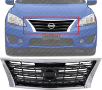 Front Grille Chrome Shell With Dark Gray Insert Direct Replacement Compatible With 2013-2015 Nissan Sentra NI1200253 623103RM0A
