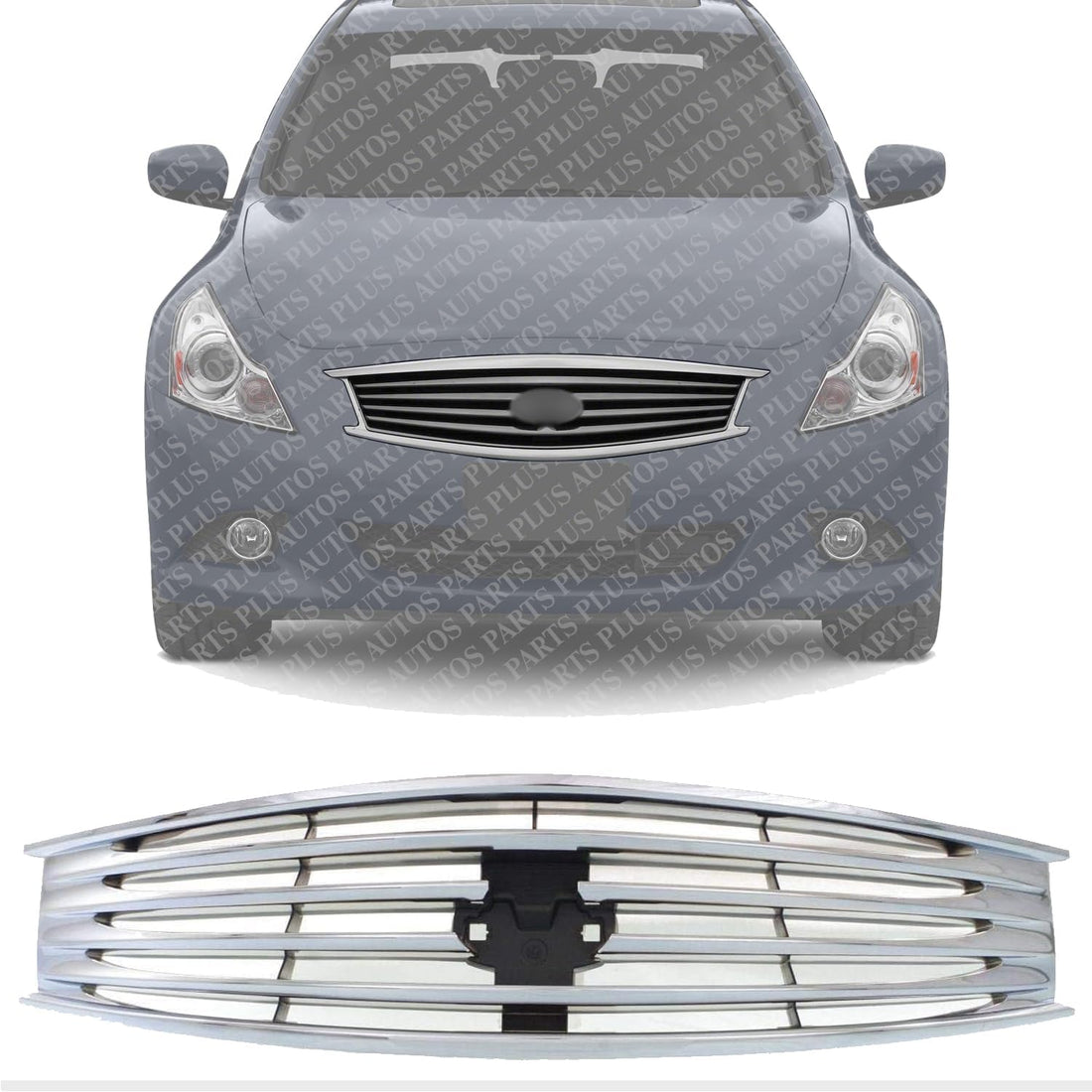 Front Grille Chrome Shell And Insert Plastic Direct Replacement Compatible With 2008-2013 Infiniti G37 / 2014-2015 Q60 IN1200122 62070JL00B