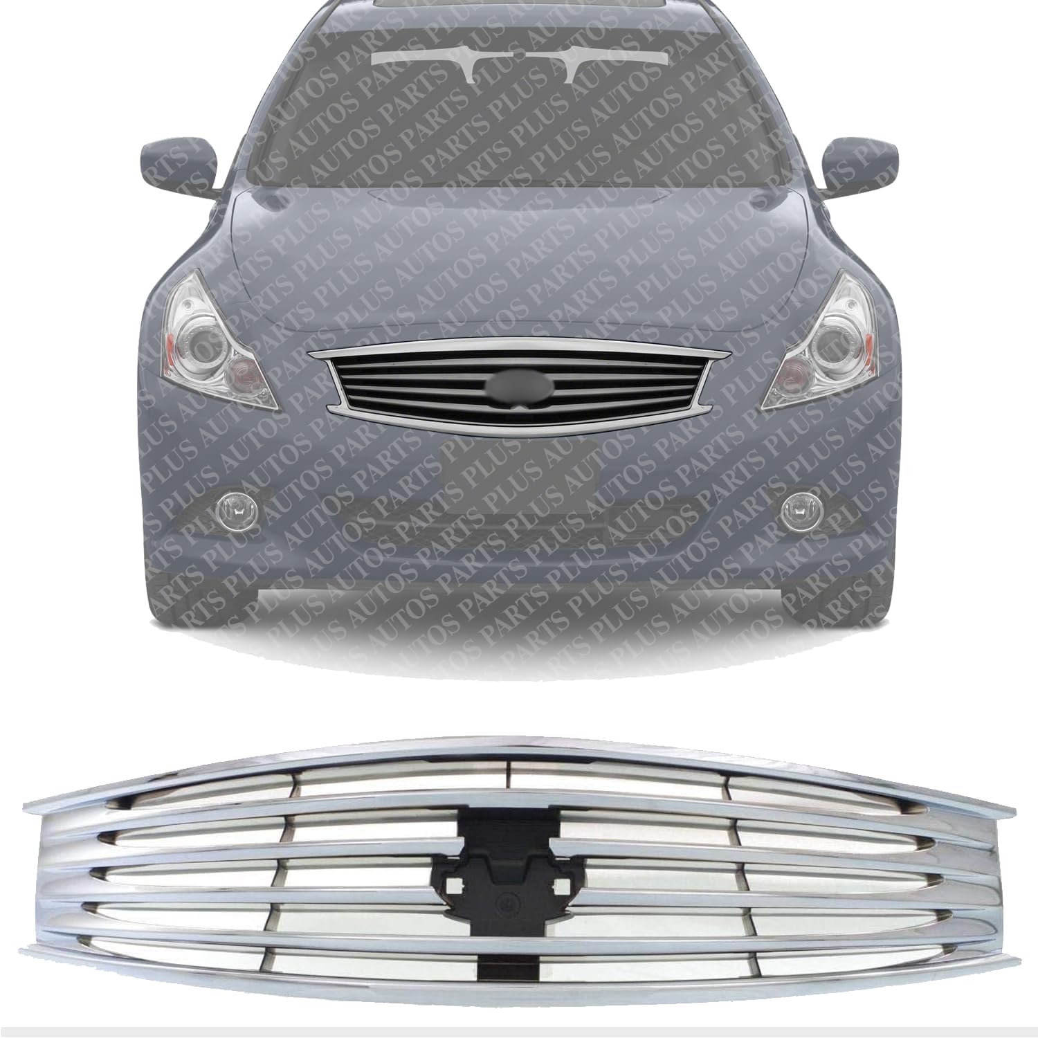 Front Grille Chrome Shell And Insert Plastic Direct Replacement Compatible With 2008-2013 Infiniti G37 / 2014-2015 Q60 IN1200122 62070JL00B