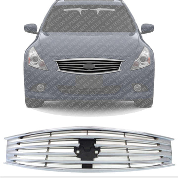 Front Grille Chrome Shell And Insert Plastic Direct Replacement Compatible With 2008-2013 Infiniti G37 / 2014-2015 Q60 IN1200122 62070JL00B