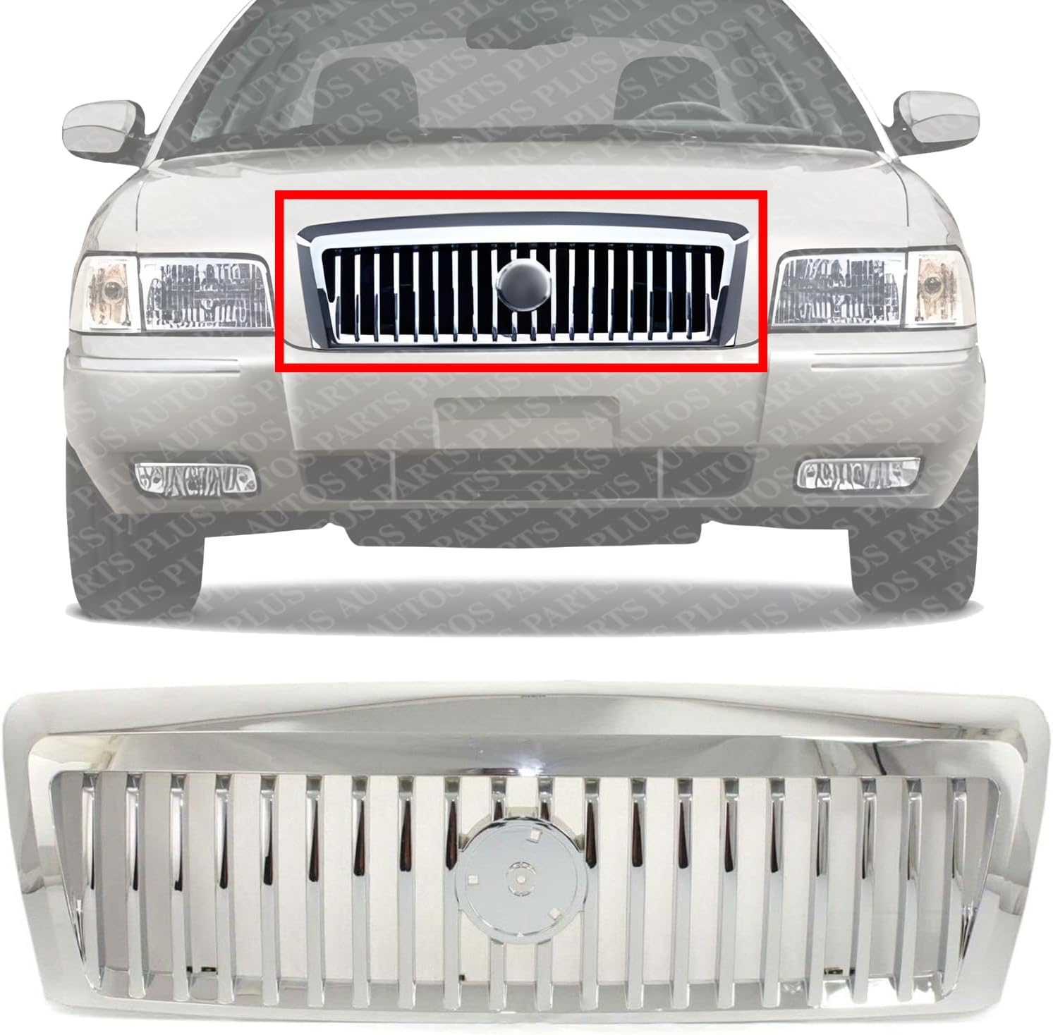 Front Grille Assembly Chrome Plastic Shell And Insert Direct Replacement Compatible With 2006-2011 Mercury Grand FO1200490 6W3Z8200AA