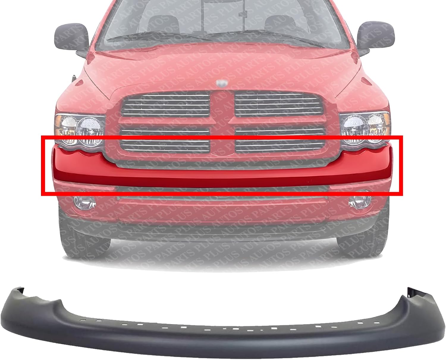 Front Bumper Upper Cover Primed Plastic Direct Replacement Compatible With 2002-2005 Dodge Ram 1500 2500 3500 CH1000338 5073002AC