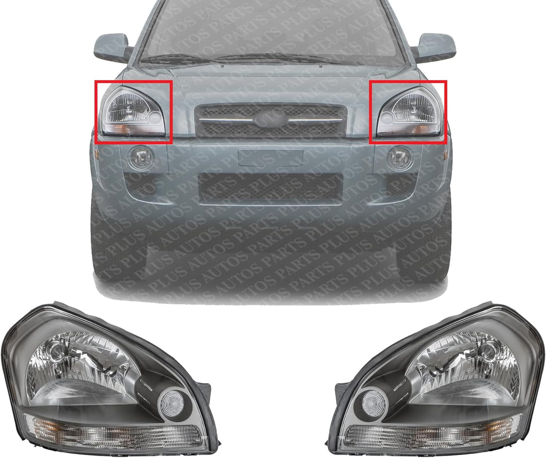 Set Of 2 Head Light Assembly With Clear Turn Signal Light Left Driver & Right Passenger Side Direct Replacement Compatible With 2005-2009 Hyundai Tucson HY2502133 HY2503133 921012E050
