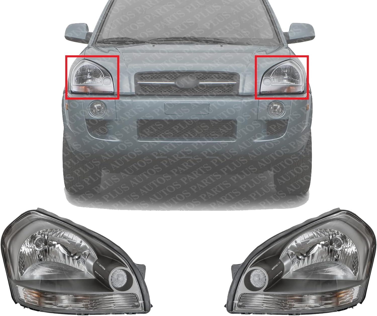 Set Of 2 Head Light Assembly With Clear Turn Signal Light Left Driver & Right Passenger Side Direct Replacement Compatible With 2005-2009 Hyundai Tucson HY2502133 HY2503133 921012E050