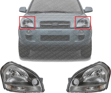 Set Of 2 Head Light Assembly With Clear Turn Signal Light Left Driver & Right Passenger Side Direct Replacement Compatible With 2005-2009 Hyundai Tucson HY2502133 HY2503133 921012E050