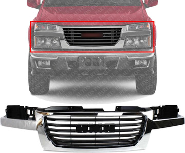 Front Grille Chrome Shell/Black Insert Direct Replacement Compatible With 2004-2012 GMC Canyon GM1200530 12335793