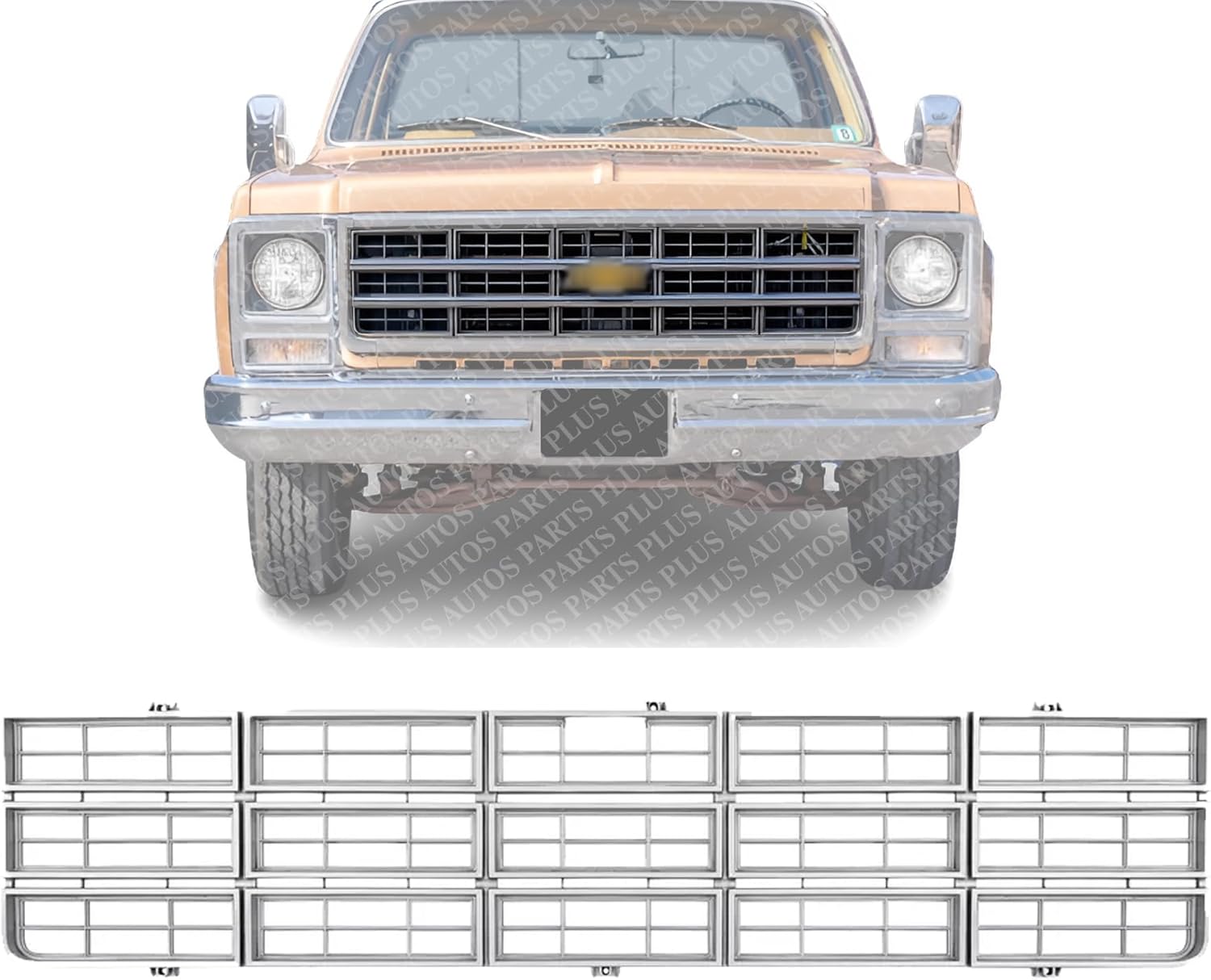 Front Grille Argent Shell And Insert Direct Replacement Compatible With 1977-1980 Chevrolet C-K Series GM1200354 370536