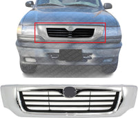 Front Grille Assembly Chrome Shell With Primed Insert Plastic Direct Replacement Compatible With 1998-2000 Mazda Pickup MA1200154 1F0150710