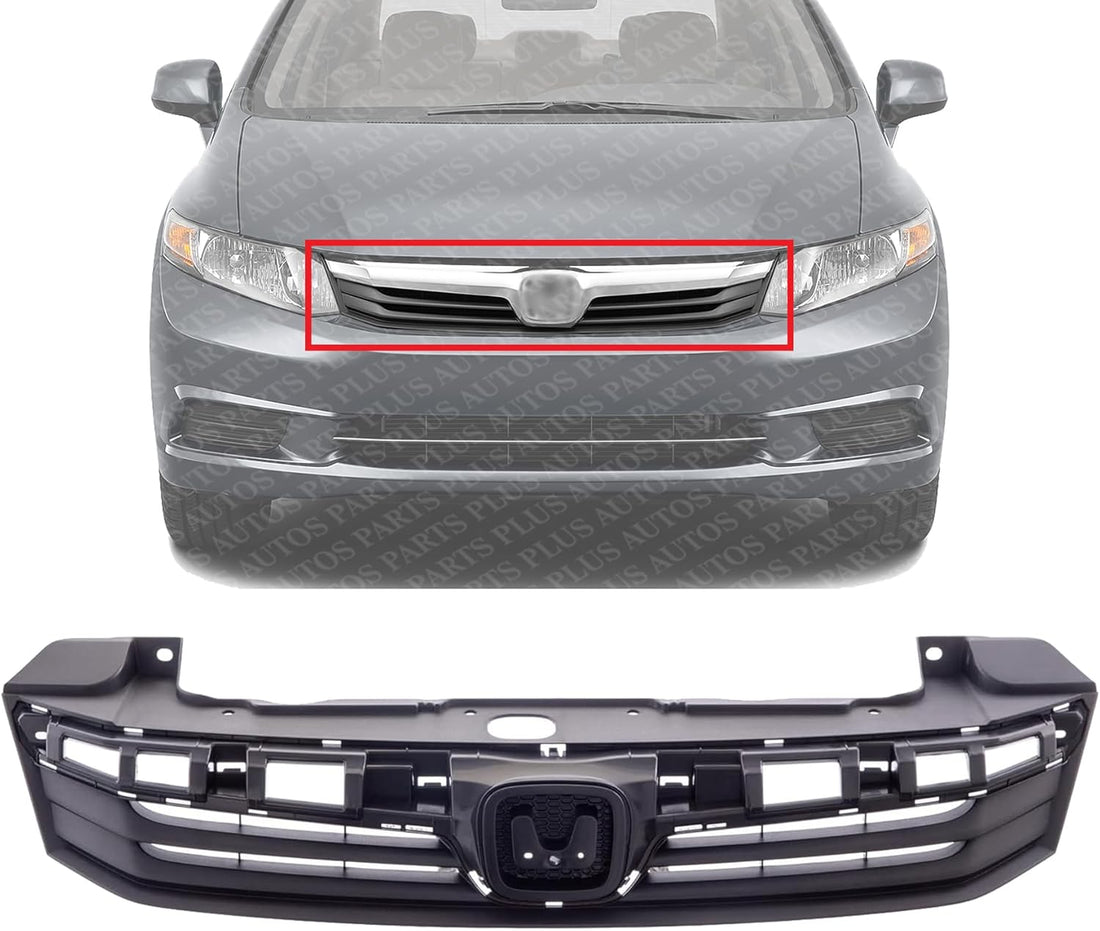 Front Grille Assembly Primed Shell And Insert Direct Replacement Compatible With 2012 Honda Civic HO1200206 71121TR0A01