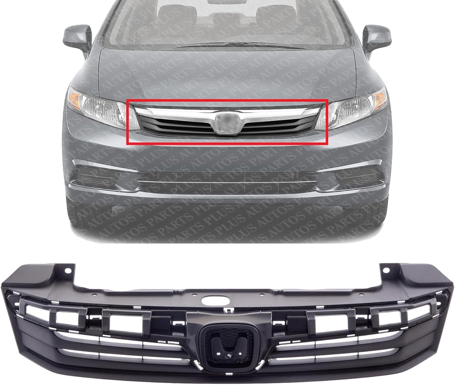 Front Grille Assembly Primed Shell And Insert Direct Replacement Compatible With 2012 Honda Civic HO1200206 71121TR0A01