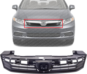 Front Grille Assembly Primed Shell And Insert Direct Replacement Compatible With 2012 Honda Civic HO1200206 71121TR0A01