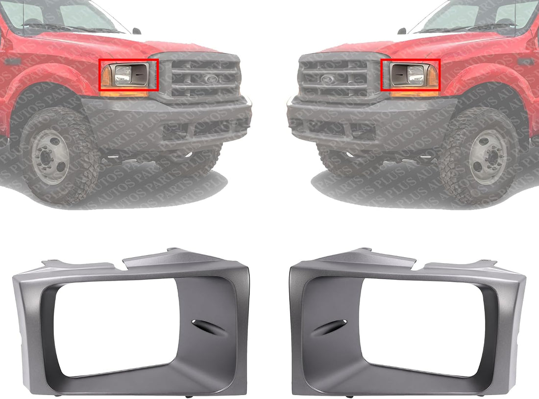 Set Of 2 Front Headlight Bezel Painted Black And Silver Right Passenger & Left Driver Side Direct Replacement Compatible With 1999-2004 Ford F-Series Super Duty FO2513157 FO2512157