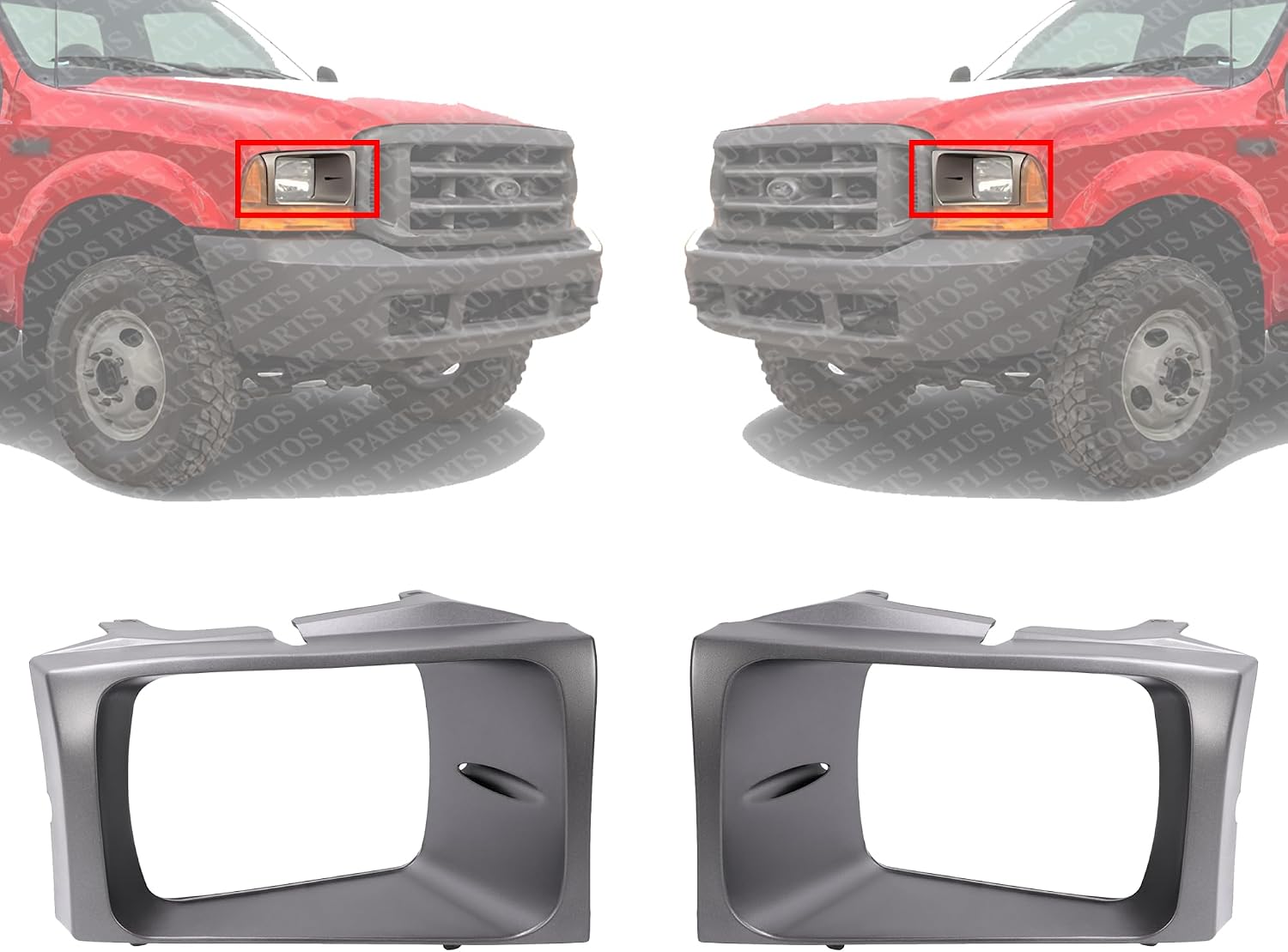 Set Of 2 Front Headlight Bezel Painted Black And Silver Right Passenger & Left Driver Side Direct Replacement Compatible With 1999-2004 Ford F-Series Super Duty FO2513157 FO2512157