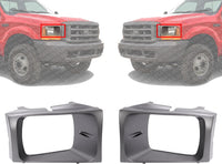 Set Of 2 Front Headlight Bezel Painted Black And Silver Right Passenger & Left Driver Side Direct Replacement Compatible With 1999-2004 Ford F-Series Super Duty FO2513157 FO2512157