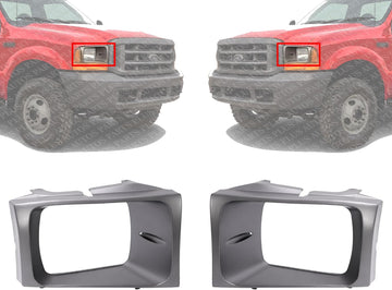 Set Of 2 Front Headlight Bezel Painted Black And Silver Right Passenger & Left Driver Side Direct Replacement Compatible With 1999-2004 Ford F-Series Super Duty FO2513157 FO2512157