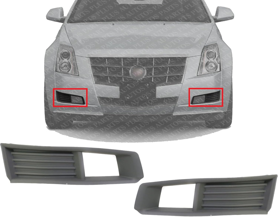 Set Of 2 Front Fog Light Molding Primed Plastic Left Driver & Right Passenger Side Direct Replacement Compatible With 2008-2013 Cadillac CTS GM1039113 GM1038113 20757038 20757039