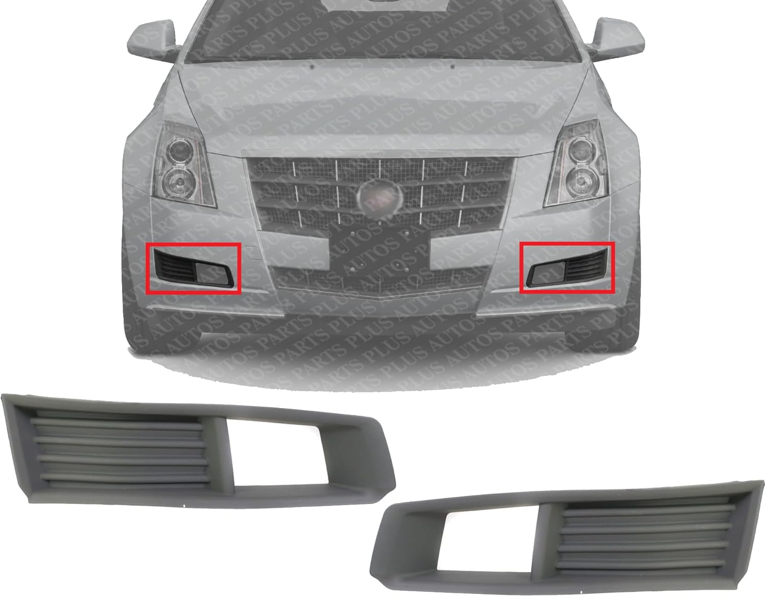 Set Of 2 Front Fog Light Molding Primed Plastic Left Driver & Right Passenger Side Direct Replacement Compatible With 2008-2013 Cadillac CTS GM1039113 GM1038113 20757038 20757039
