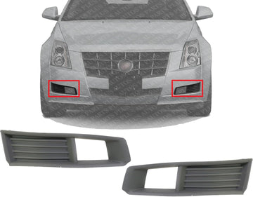 Set Of 2 Front Fog Light Molding Primed Plastic Left Driver & Right Passenger Side Direct Replacement Compatible With 2008-2013 Cadillac CTS GM1039113 GM1038113 20757038 20757039