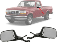 Front Side View Chrome Mirror Set Power Glass Manual Folding Right Passenger & Left Driver Side Direct Replacement Compatible With 1992-1997 Ford Bronco, F-150 F-250 F-350 FO1321124