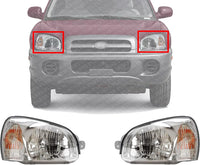 Set Of 2 Front Head Light Assembly Plastic Left Driver & Right Passenger Side Direct Replacement Compatible With 2003-2006 Hyundai Santa Fe HY2502134 HY2503134 9210126251 9210226251