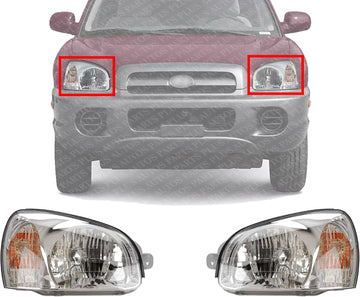 Set Of 2 Front Head Light Assembly Plastic Left Driver & Right Passenger Side Direct Replacement Compatible With 2003-2006 Hyundai Santa Fe HY2502134 HY2503134 9210126251 9210226251
