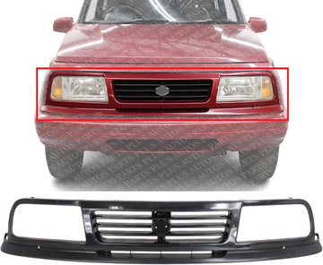 Front Grille Primed Shell And Insert Plastic Direct Replacement Compatible With 1991-1995 Suzuki Sidekick SZ1200102 7211156B11