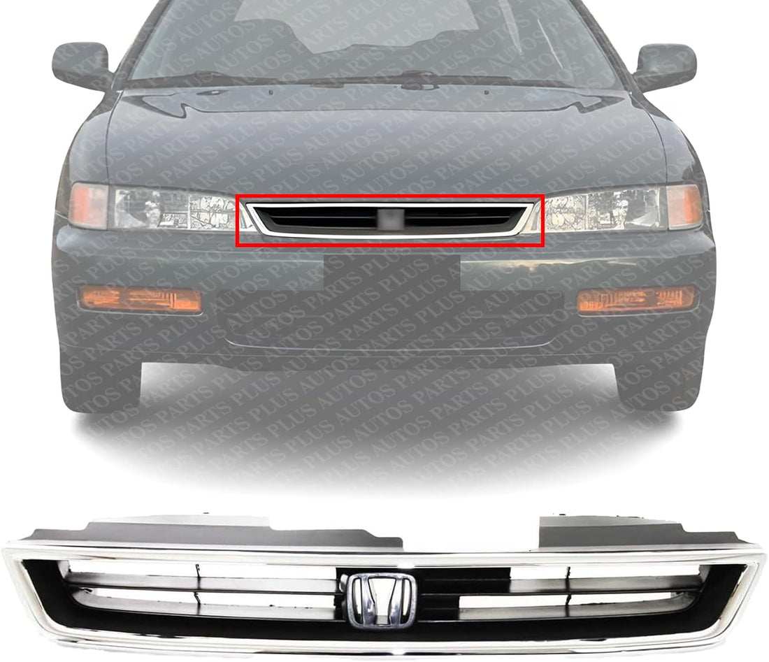 Front Grille Chrome Shell With Textured Insert Plastic Direct Replacement Compatible With 1994-1997 Honda Accord HO1200136 75101SV4902