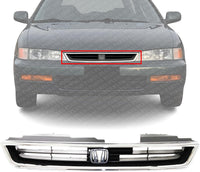 Front Grille Chrome Shell With Textured Insert Plastic Direct Replacement Compatible With 1994-1997 Honda Accord HO1200136 75101SV4902