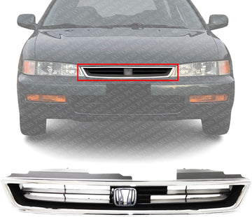 Front Grille Chrome Shell With Textured Insert Plastic Direct Replacement Compatible With 1994-1997 Honda Accord HO1200136 75101SV4902