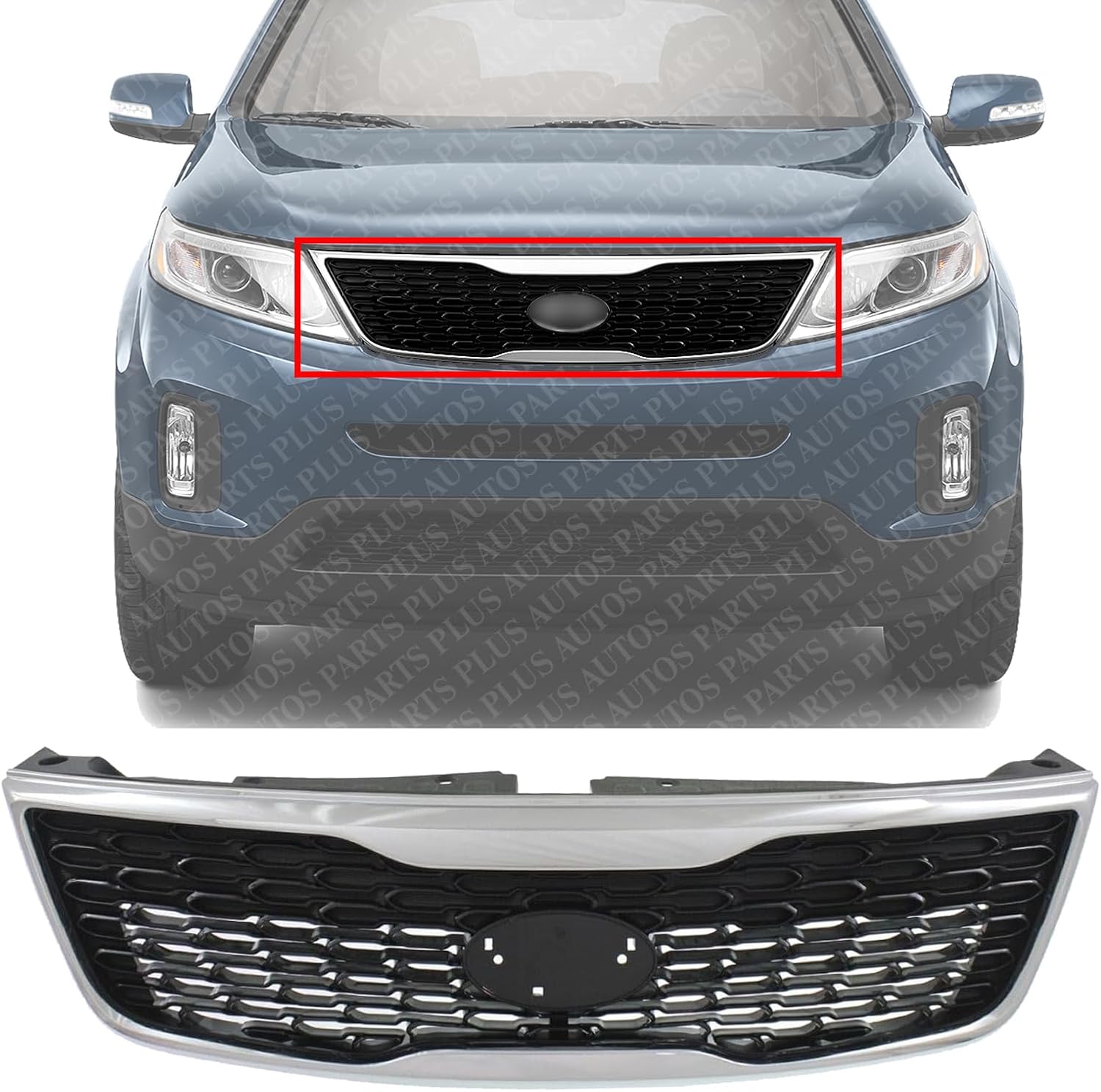 Front Grille Primed Shell And Insert Plastic With Chrome Molding Direct Replacement Compatible With 2014-2015 Kia Sorento KI1200155 863501U500
