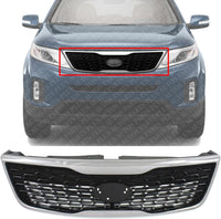 Front Grille Primed Shell And Insert Plastic With Chrome Molding Direct Replacement Compatible With 2014-2015 Kia Sorento KI1200155 863501U500