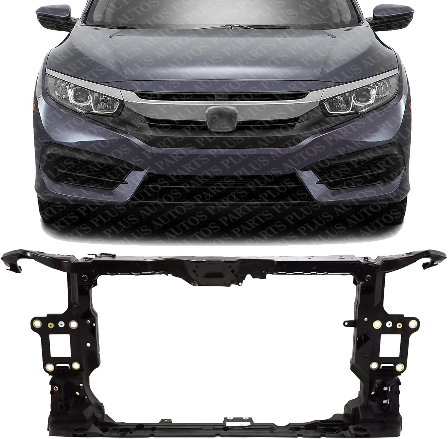 Front Radiator Support Assembly Plastic With Steel Direct Replacement Compatible With 2017-2019 Honda Civic HO1225201 71410TBFA01 71410TBFA11