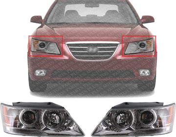 Set Of 2 Front Headlight Assembly Right Passenger & Left Driver Side Direct Replacement Compatible With 2009-2010 Hyundai Sonata HY2502148 HY2503148 921010A500 921020A500