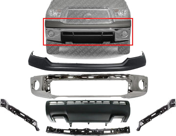 AUTOS PARTS PLUS Front Bumper Chrome Steel + Upper Cover Primed + Lower Valance Panel Textured + Retainer Brackets Center + Right & Left Side Direct Replacement Compatible With 2010-2013 Toyota Tundra