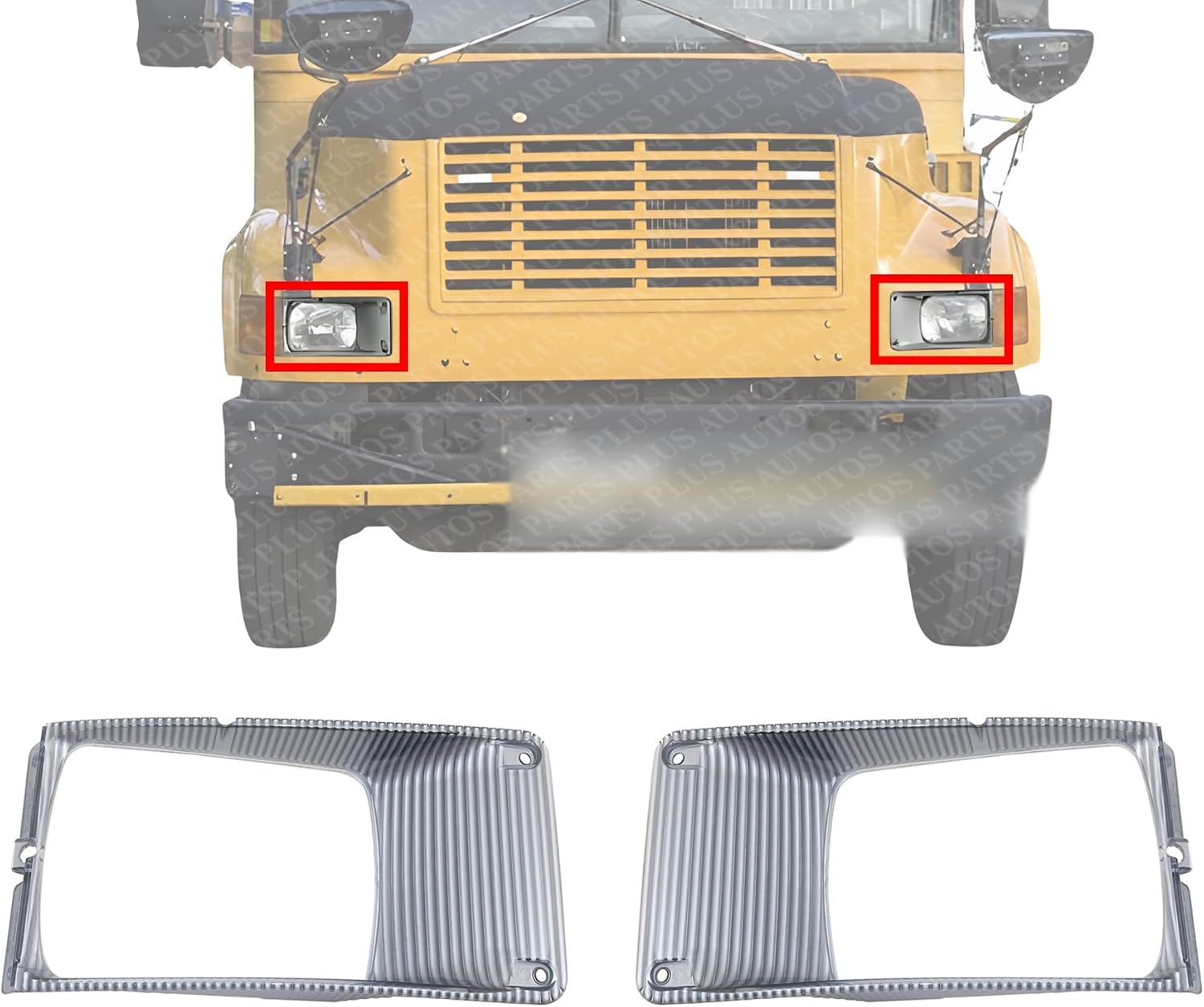 Set Of 2 Front Headlight Bezel Chrome Plastic Left Driver & Right Passenger Side Direct Replacement Compatible With 1995-2004 International 3800/4700 / 8100HD IH2511100 IH2510100