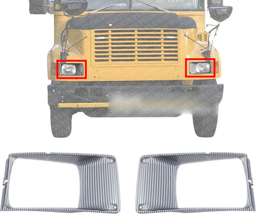 Set Of 2 Front Headlight Bezel Chrome Plastic Left Driver & Right Passenger Side Direct Replacement Compatible With 1995-2004 International 3800/4700 / 8100HD IH2511100 IH2510100