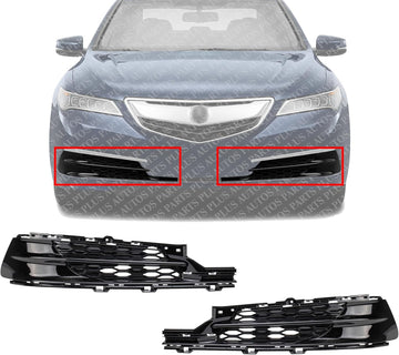 Set Of 2 Front Fog Light Cover Primed Plastic Right Passenger & Left Driver Side Direct Replacement Compatible With 2015-2017 Acura TLX AC1038106 AC1039106 71107TZ3A10 71102TZ3A10