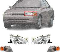 Front Head Lights + Corner Lamps Plastic Left Driver Side & Right Passenger Side Direct Replacement Compatible With 1998-2000 Toyota Corolla TO2502121 TO2503121 TO2521150 TO2520150