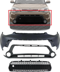 Front Bumper Grille Textured Gray + Upper & Lower Cover Direct Replacement Compatible With 2014-2016 Kia Soul KI1014100 KI1015104 KI1036119 86511B2000 86512B2000 86561B2000