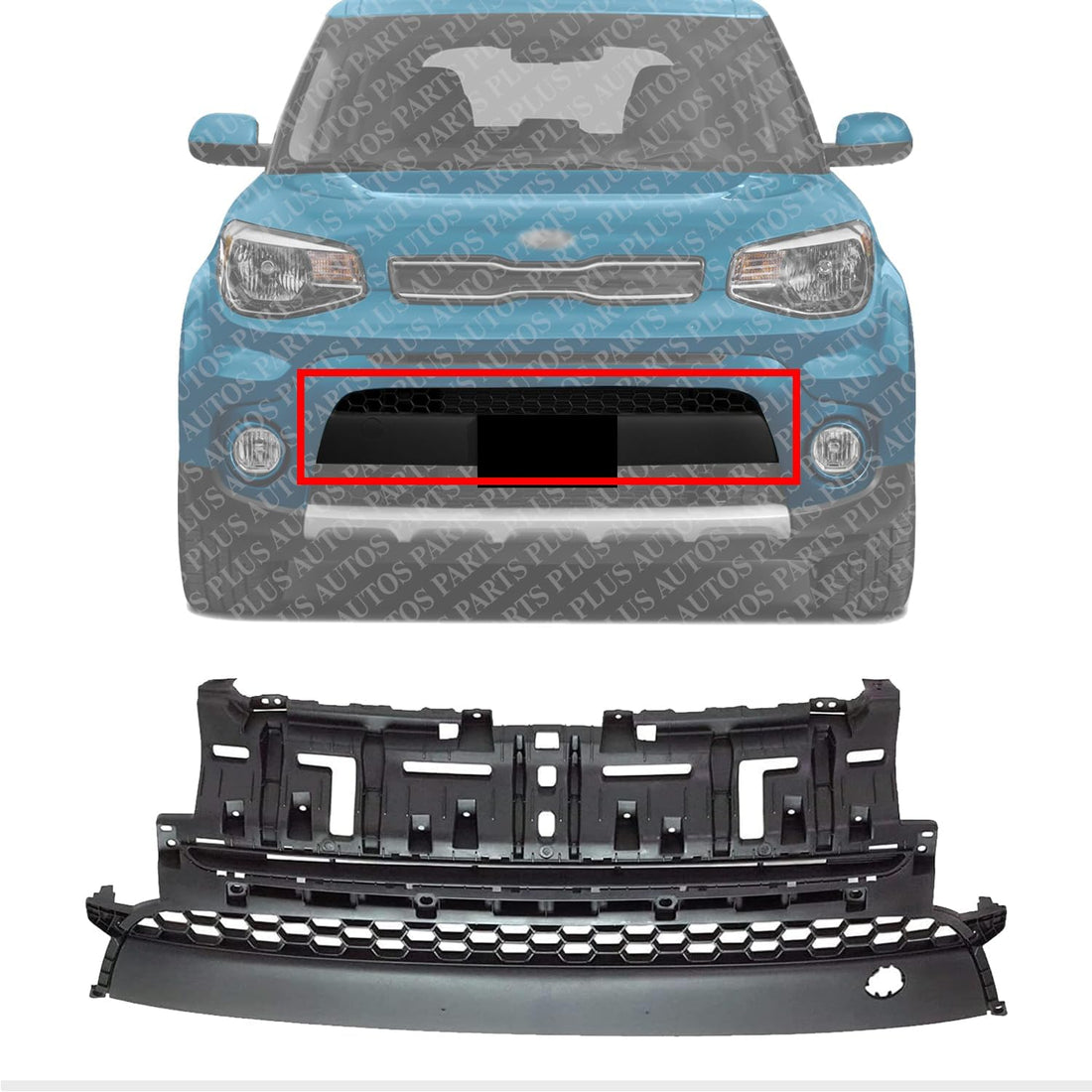 Front Bumper Upper Grille Textured Direct Replacement Compatible With 2017-2019 Kia Soul KI1036136 86561B2500