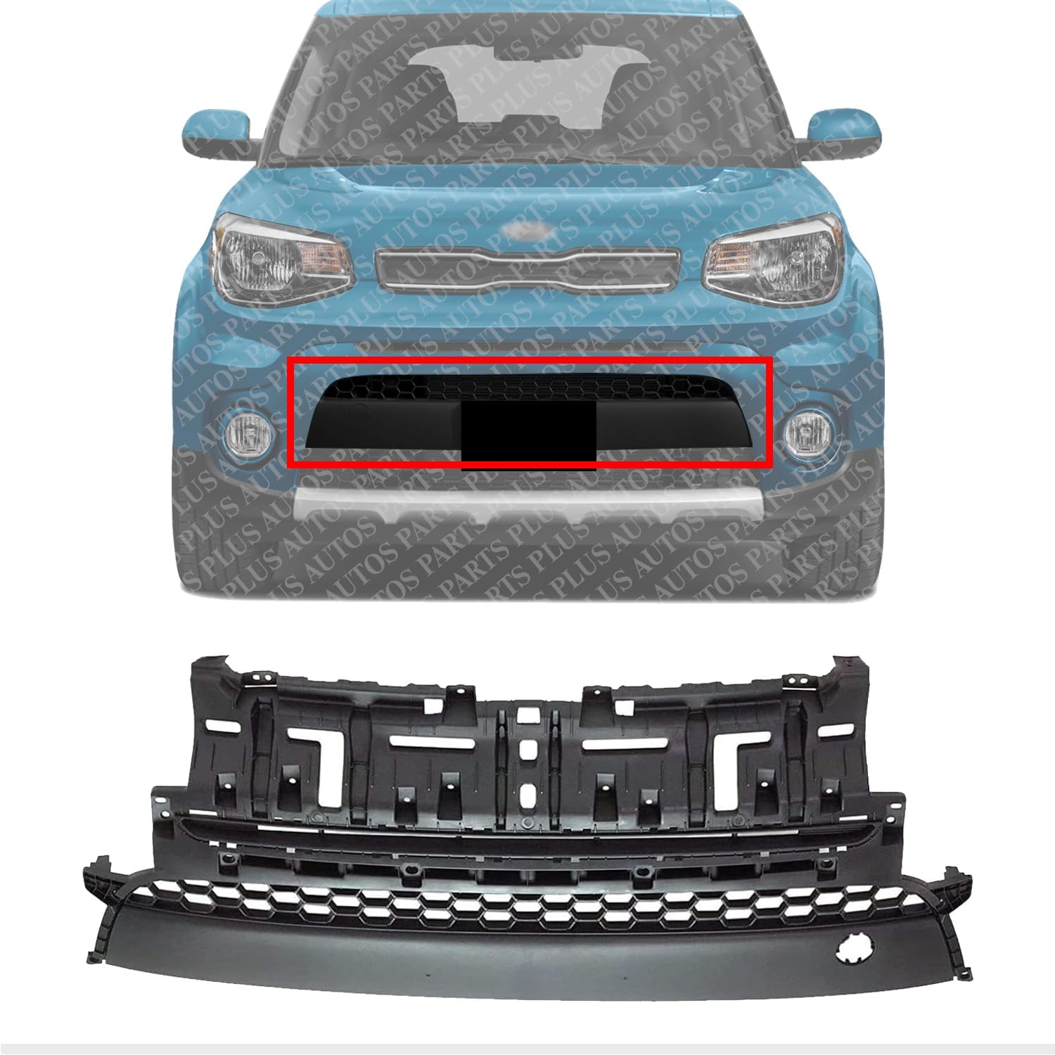 Front Bumper Upper Grille Textured Direct Replacement Compatible With 2017-2019 Kia Soul KI1036136 86561B2500