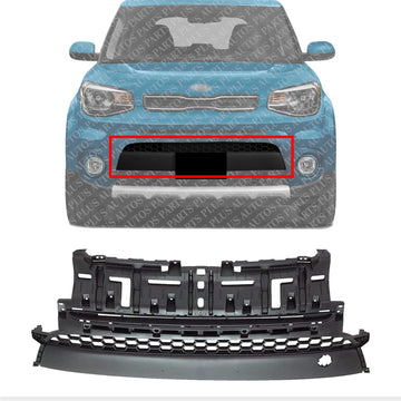 Front Bumper Upper Grille Textured Direct Replacement Compatible With 2017-2019 Kia Soul KI1036136 86561B2500
