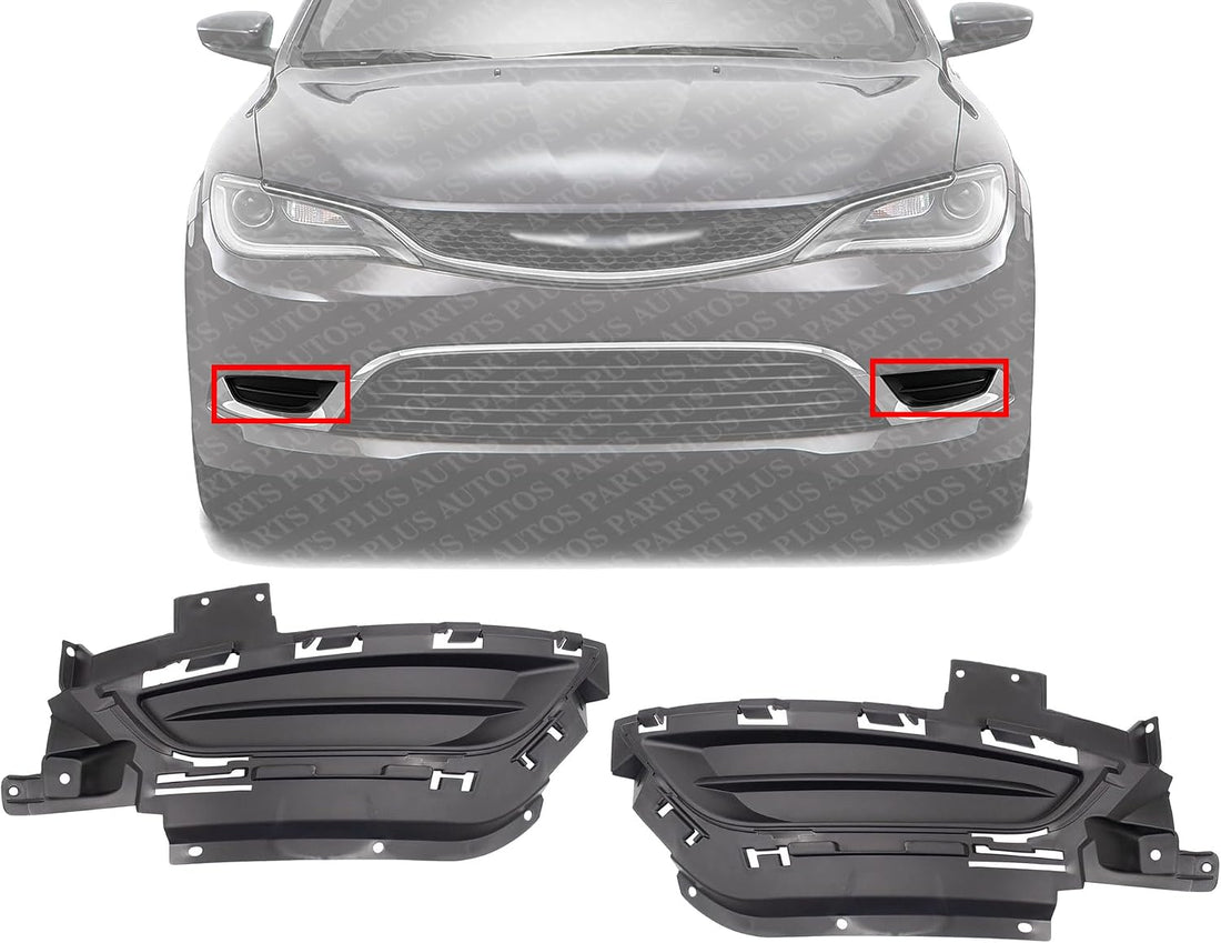 Set Of 2 Front Fog Light Cover Primed Right Passenger & Left Driver Side Direct Replacement Compatible With 2015-2017 Chrysler 200 CH1039155 CH1038155 68202998AC 68202999AC